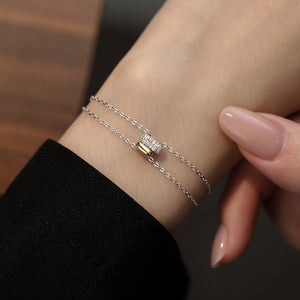 Two Tone Round Bead Double Chain Bracelet