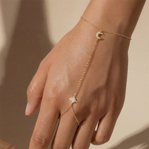 Celestial Moon Star Hand Chain Ring Bracelet