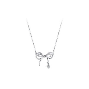 Dainty Pave Bowknot Ribbon Charm Necklace