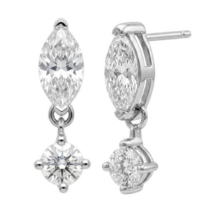 Marquise Round Moissanite Drop Stud Earrings
