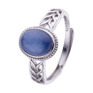 Oval Cabochon Blue Stone Wheat Stack Ring