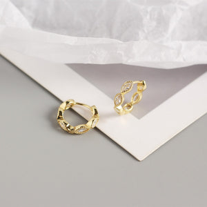 Geometric Marquise CZ Huggie Hoop Earrings