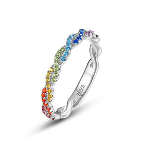 Rainbow CZ Twisted Stackable Band Ring
