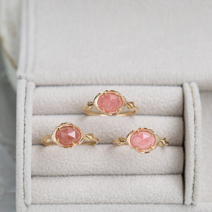 Natural Pink Stone Textured Frame Band Ring