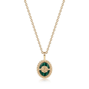 Carved Rose Malachite Rope Charm Necklace