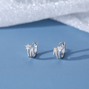 Pave Shooting Star Split Huggie Hoop Earrings