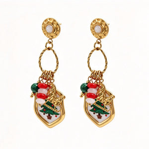 Multi Bead Christmas Tree Drop Stud Earrings