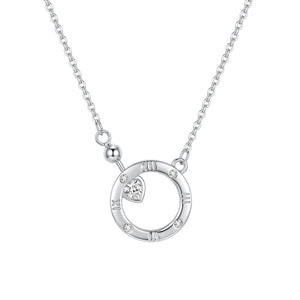 Roman Numeral Heart Stone Charm Necklace