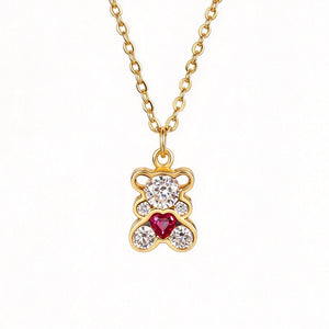 Funny Teddy Bear Heart CZ Pendant Necklace
