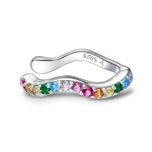 Half Pave Rainbow CZ Wavy Clip-On Earrings