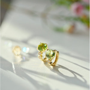 Tiny Cabochon Peridot Huggie Hoop Earrings