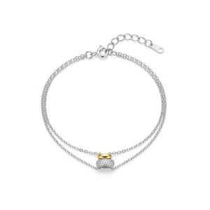 Two Tone Round Bead Double Chain Bracelet