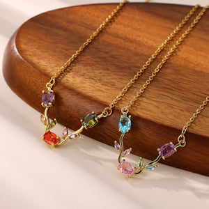 Multi Color CZ Vine Branch Pendant Necklace