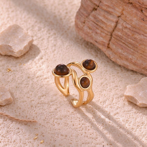 Three Tiger's Eye Stone Adjustable Open Ring