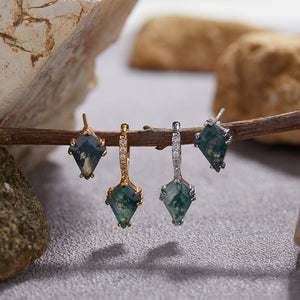 Mismatch Kite Natural Moss Agate CZ Earrings