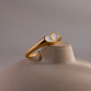 Classic Enamel Heart Cross Signet Band Ring