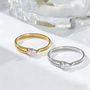 Dainty Pear Cut CZ Double Layered Band Ring