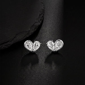 Dual Pear Cut Moissanite Heart Stud Earrings