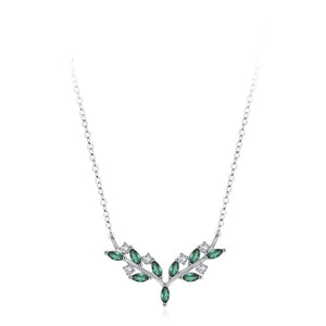 Chevron Olive Leaf Branch Pendant Necklace