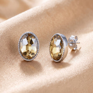 Dainty Oval Cut Crystal Milgrain Stud Earrings
