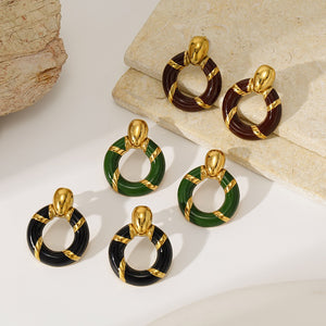 Colorful Enamel Wrapped Loop Stud Earrings
