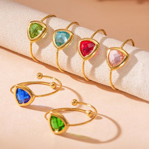 Rainbow Trillion Cut Crystal Bypass Open Ring