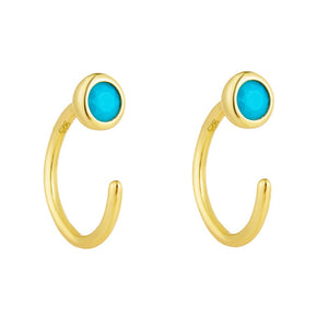 Classic Turquoise Bezel Open Hoop Earrings