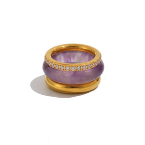 Dainty Colorful Resin Pave Stacking Band Ring