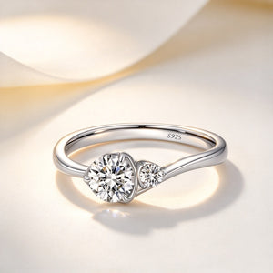 Dual Moissanite Wave Band Engagement Ring