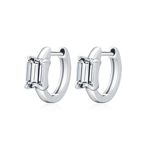 Emerald Cut Moissanite Huggie Hoop Earrings