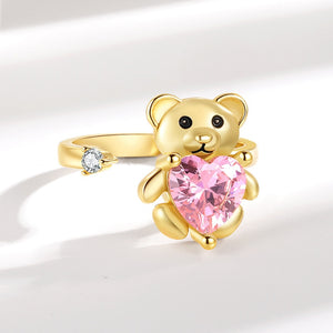 Teddy Bear Pink Heart CZ Anxiety Spinner Ring