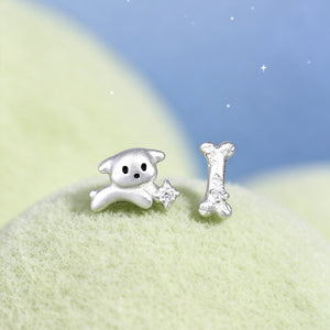 Mismatch Playful Dog Bone CZ Stud Earrings