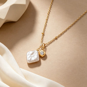 Dainty Baroque Square Pearl Charm Necklace