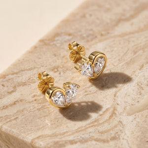 Dual Pear Cut Moissanite Heart Stud Earrings