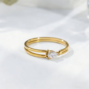 Dainty Pear Cut CZ Double Layered Band Ring