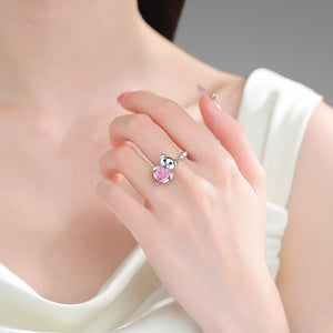 Teddy Bear Pink Heart CZ Anxiety Spinner Ring