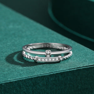 Double Band Twisted Rope Pave Crystal Ring