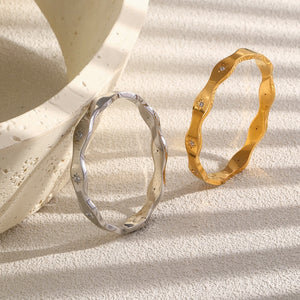 Tiny Engraved Starburst Wavy Bangle Bracelet