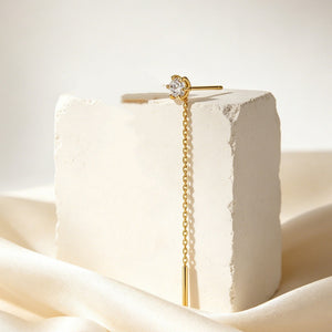 Round CZ Long Chain Bar Ear Jacket Earrings