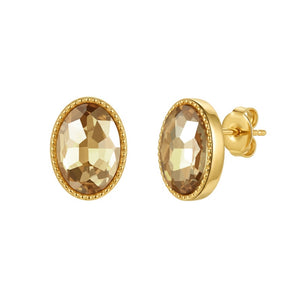 Dainty Oval Cut Crystal Milgrain Stud Earrings