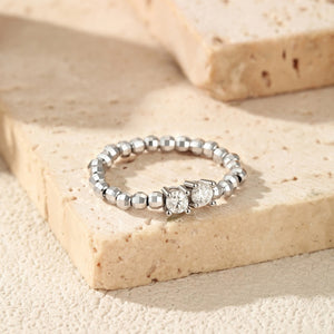Double Moissanite Metal Bead Adjustable Ring
