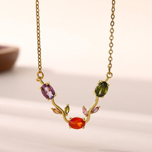 Multi Color CZ Vine Branch Pendant Necklace