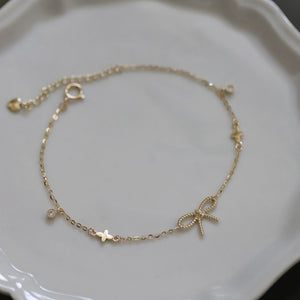 Twist Rope Bow Clover Charm Chain Bracelet