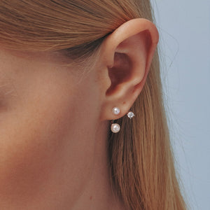 Classic Dual Pearl Crystal Ear Jacket Earrings