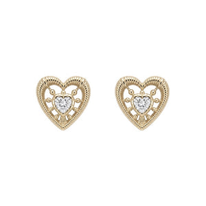 Textured Heart Rope Beaded CZ Stud Earrings