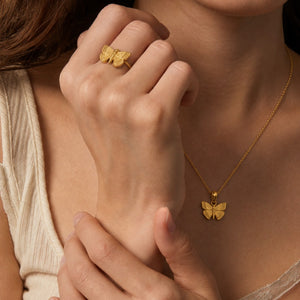 Minimalist Textured Butterfly Charm Necklace