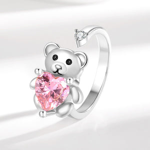Teddy Bear Pink Heart CZ Anxiety Spinner Ring