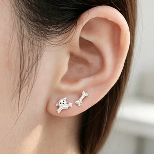 Mismatch Playful Dog Bone CZ Stud Earrings