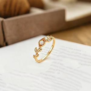 Minimalist White Opal Leaf Branch Band Ring