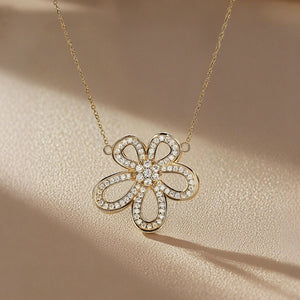 Dainty Pave Openwork Floral Charm Necklace